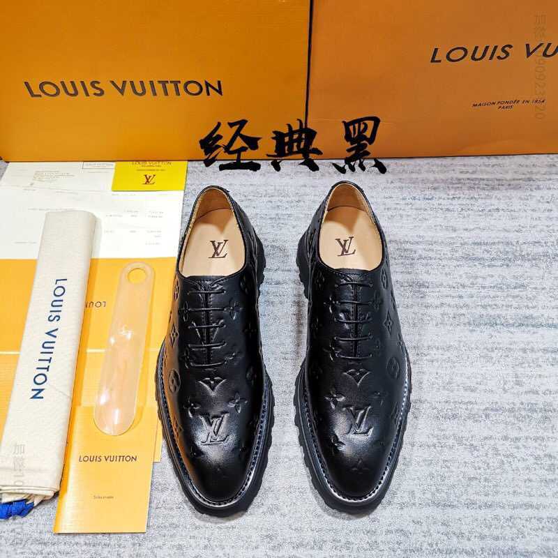 路易威登男士皮鞋 LV/路易威登 蜡面小牛皮LV 新款厚底皮鞋系列 复刻路易威登皮鞋