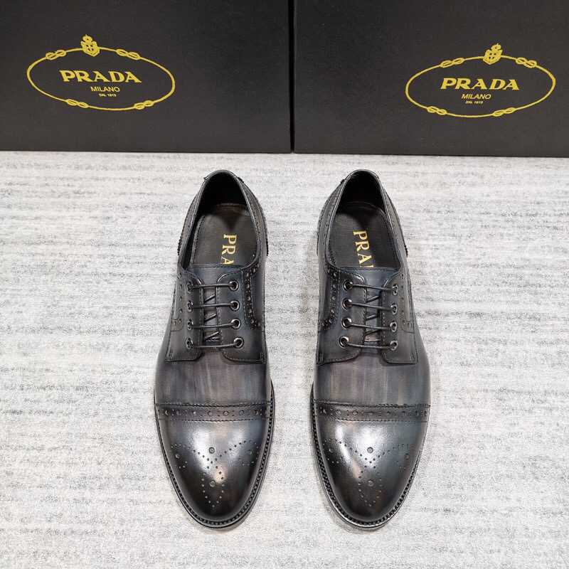 高仿普拉达男士皮鞋 普拉达男士皮鞋货源 P90151 普拉达新款金标男士正装皮鞋系列 