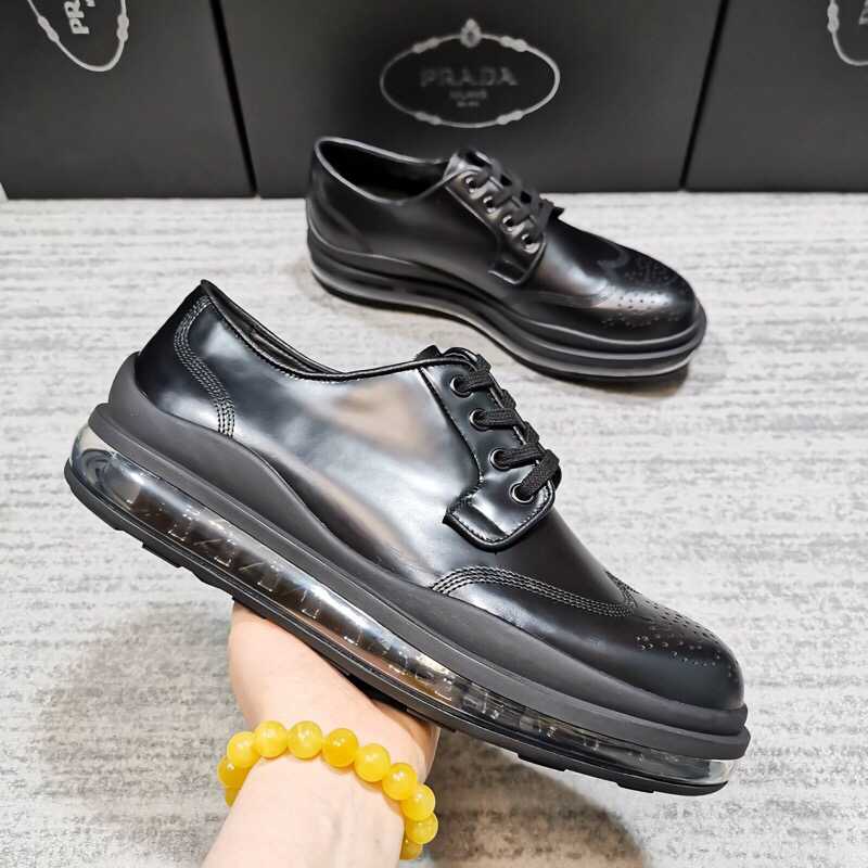 名品普拉达男士皮鞋 名品普拉达男鞋 官网新款发售款系带德比鞋 布洛克雕花气垫皮鞋 P90293 
