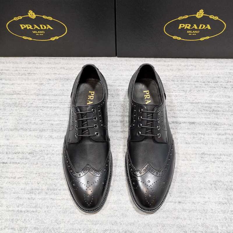 prada普拉达 P家 普拉达新款金标男士正装皮鞋系列德比鞋