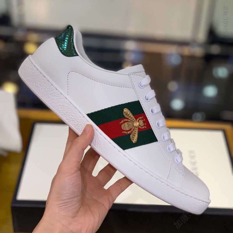 Gucci古驰 采用牛皮小牛皮。橡胶鞋底高版本情侣款小白鞋