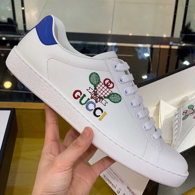 Gucci古驰 采用牛皮小牛皮。橡胶鞋底高版本情侣款小白鞋