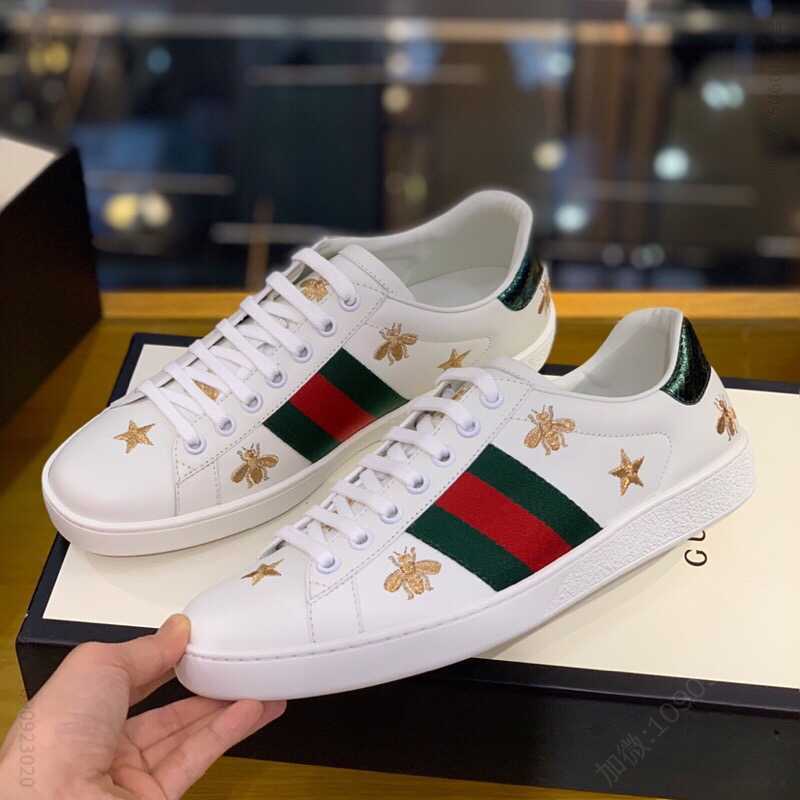 Gucci古驰 采用牛皮小牛皮。橡胶鞋底高版本情侣款小白鞋