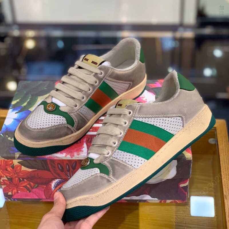 Gucci古驰 米色经典GG帆布和做旧皮革情侣款小脏鞋平板鞋