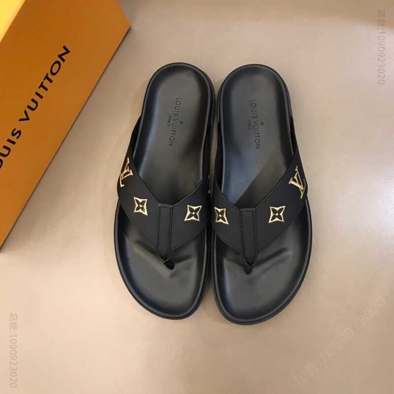 LV/路易威登 原版牛皮材质L牌奢品男士拖鞋