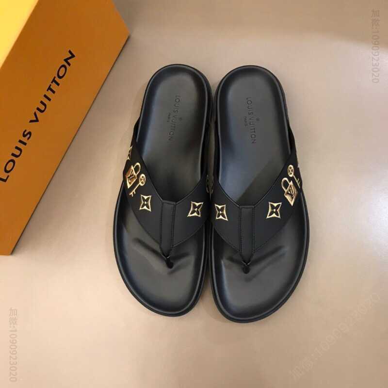LV/路易威登 原版牛皮材质L牌奢品男士拖鞋