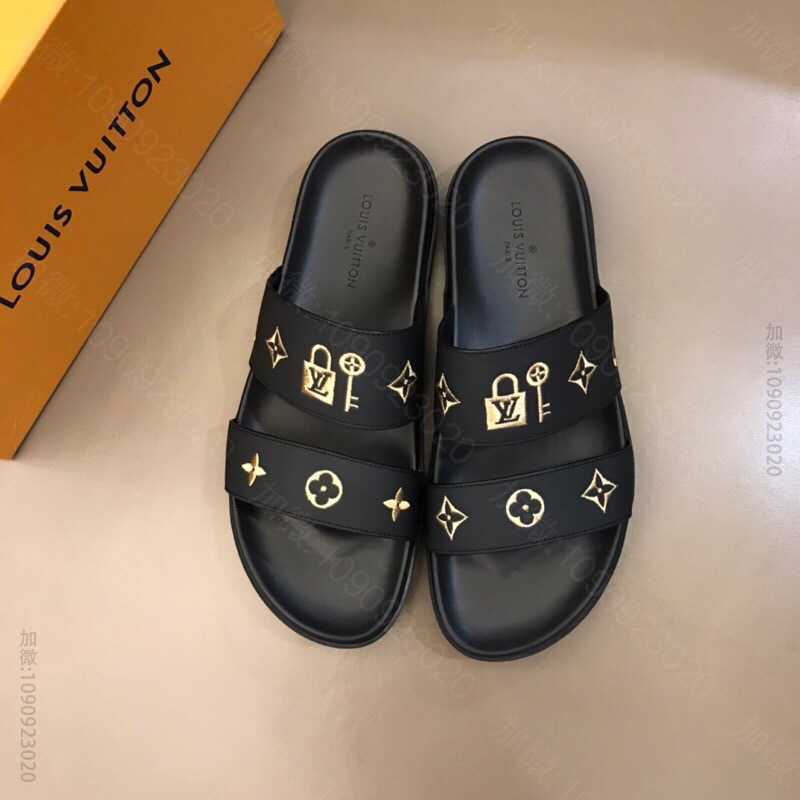 LV/路易威登 原版牛皮材质L牌奢品男士拖鞋
