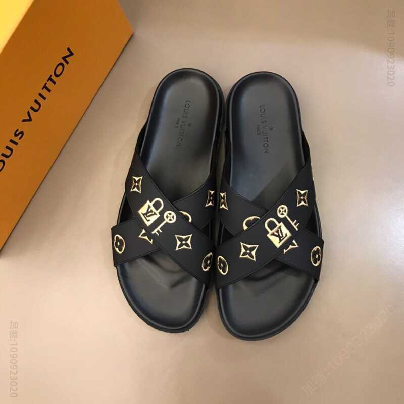 LV/路易威登 原版牛皮材质L牌奢品男士拖鞋
