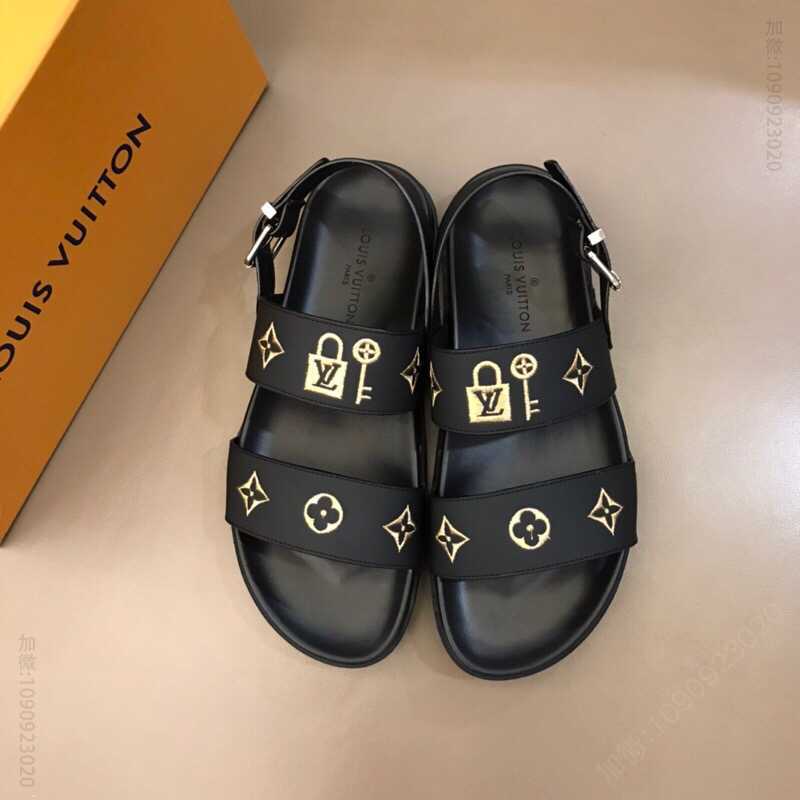 LV/路易威登 原版牛皮材质L牌奢品男士拖鞋
