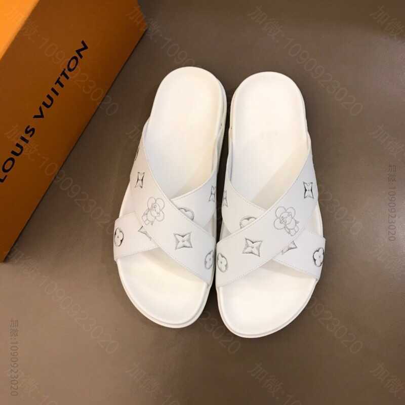 LV/路易威登 原版牛皮材质L牌奢品男士拖鞋