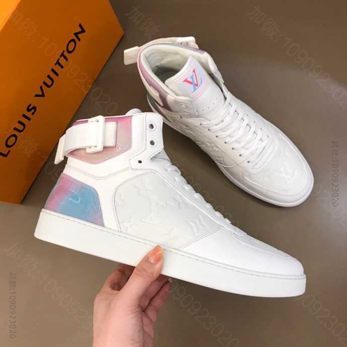 LV/路易威登 进口柔软粒面小牛皮L 男士RIVOLI炫彩高帮运动靴