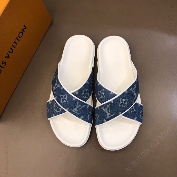 LV/路易威登 原版牛仔材质L牌奢品男士拖鞋