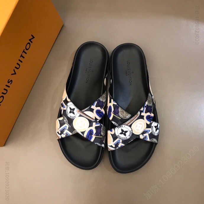 LV/路易威登 高端精品 原版牛皮材质L牌奢品男士拖鞋