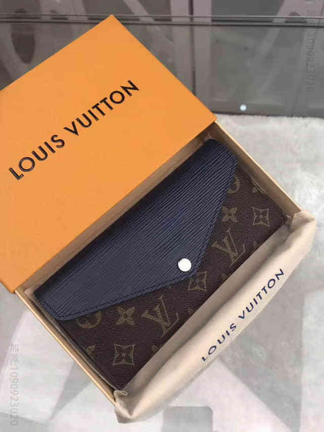 LV 老花色拼藏青 女士长款三折钱夹 M60501