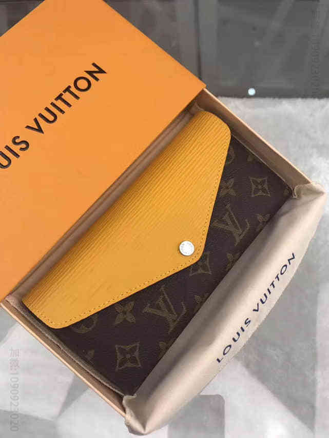 LV 老花色拼橘黄 女士长款三折钱夹 M60506
