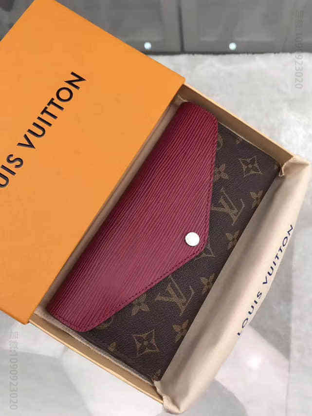 LV 老花色拼荧光粉 女士长款三折钱夹 M60498