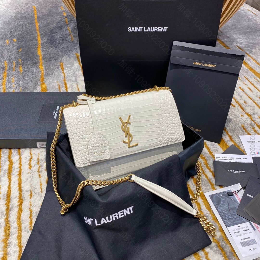 YSL/圣罗兰 鳄鱼纹 sunset 22 日落包 442906白色金扣