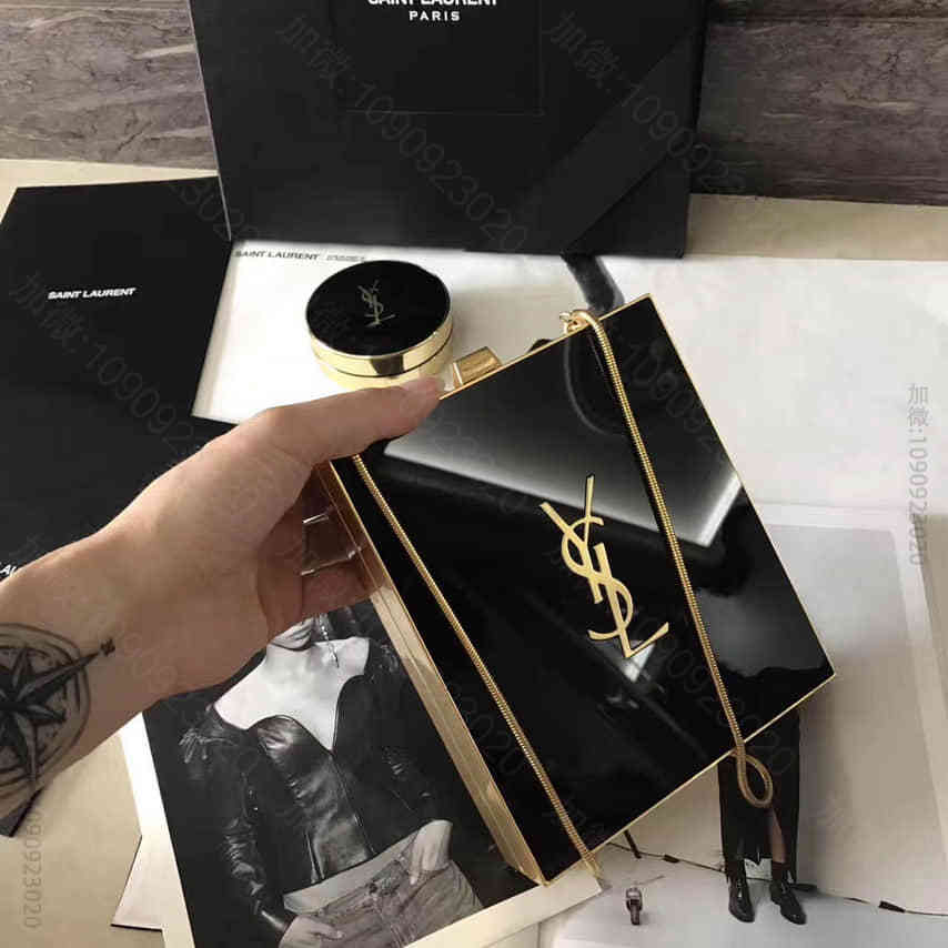 SAINT LAURENT 黑色和金色TUXEDO箱形盒子斜挎包 46463...