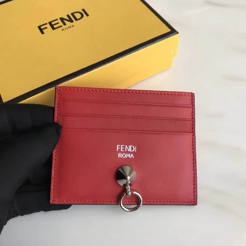 芬迪（FENDI）西班牙牛皮钉挂名片卡夹 8M0269红色