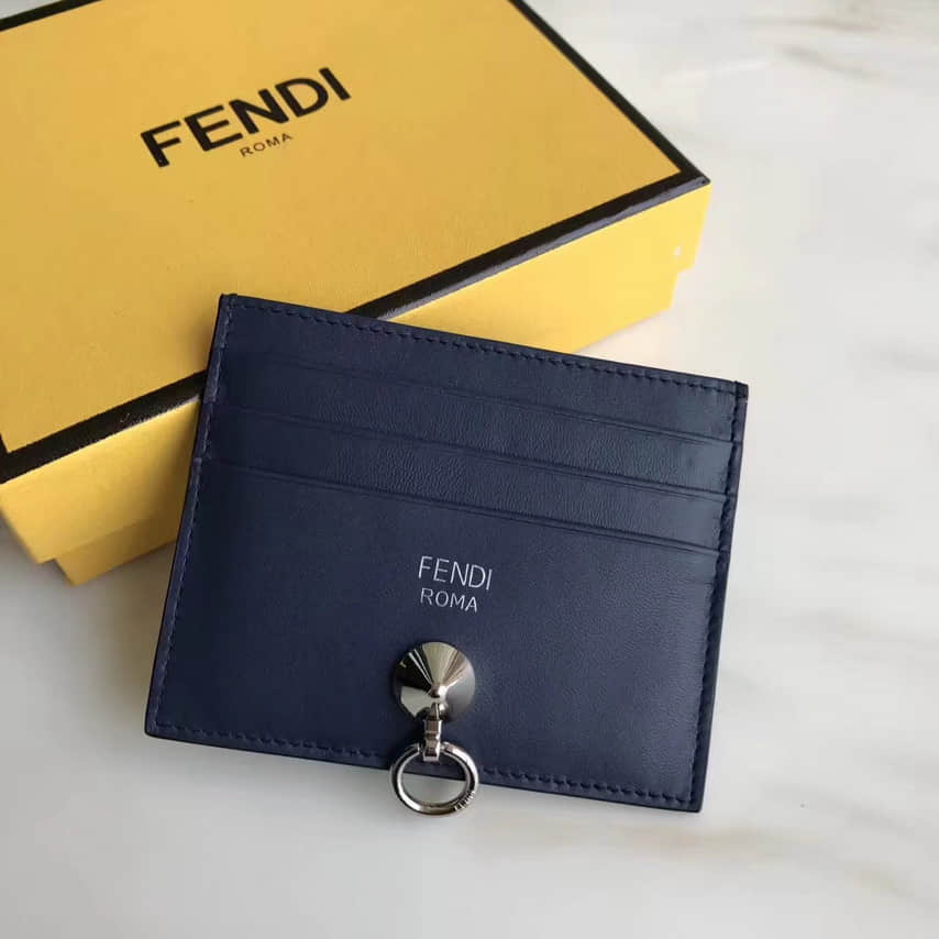芬迪（FENDI）西班牙牛皮钉挂名片卡夹 8M0269蓝色
