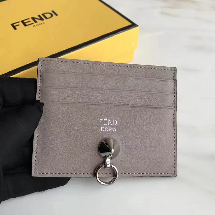 芬迪（FENDI）西班牙牛皮钉挂名片卡夹 8M0269灰色