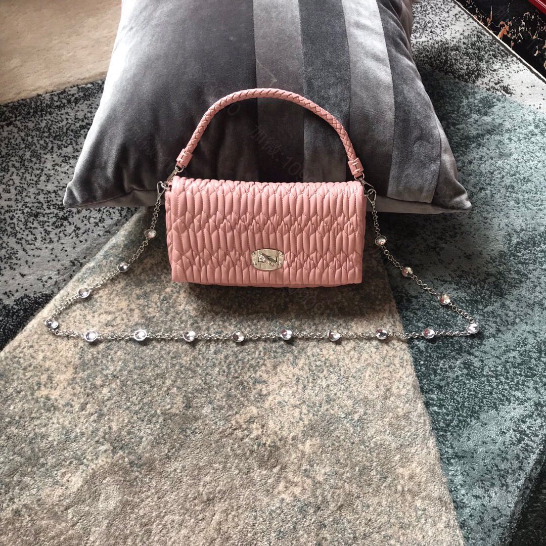 MIUMIU缪缪小提花皱褶凸纹压花Cloquet进口小羊皮手提链条包5BD4...