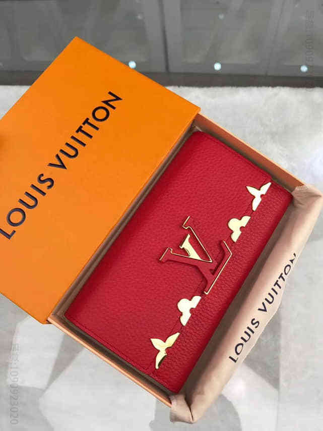 路易威登 LV M64553 大红Taurillon小牛皮花卉装饰CAPUCINES 钱夹