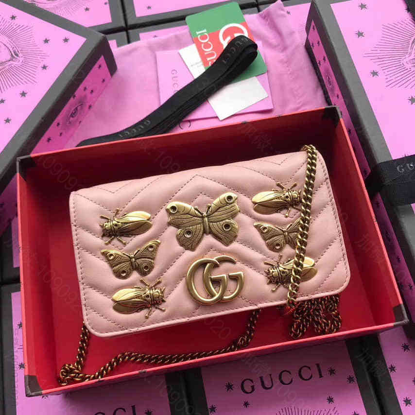Gucci古驰/ GG Marmont 蝴蝶昆虫金属徽章链条包 488426...
