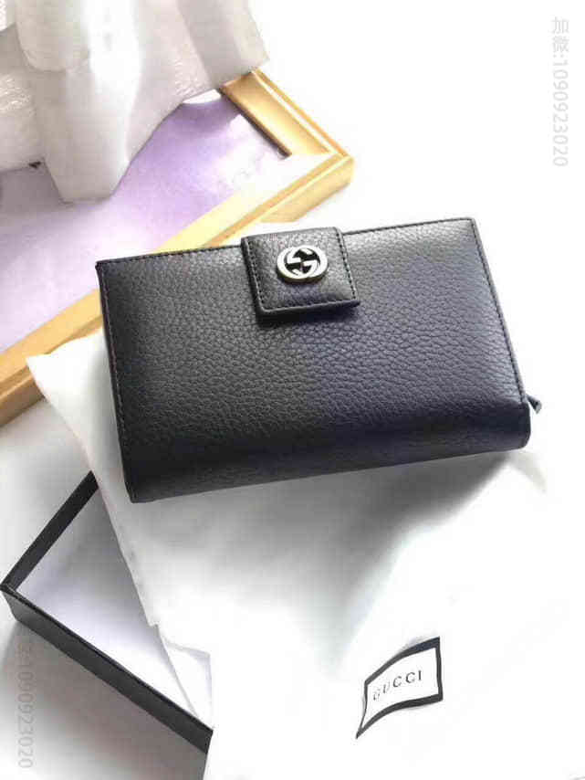 Gucci古驰 GG Marmont 互扣式多卡位双 G 短夹钱包 337023黑色