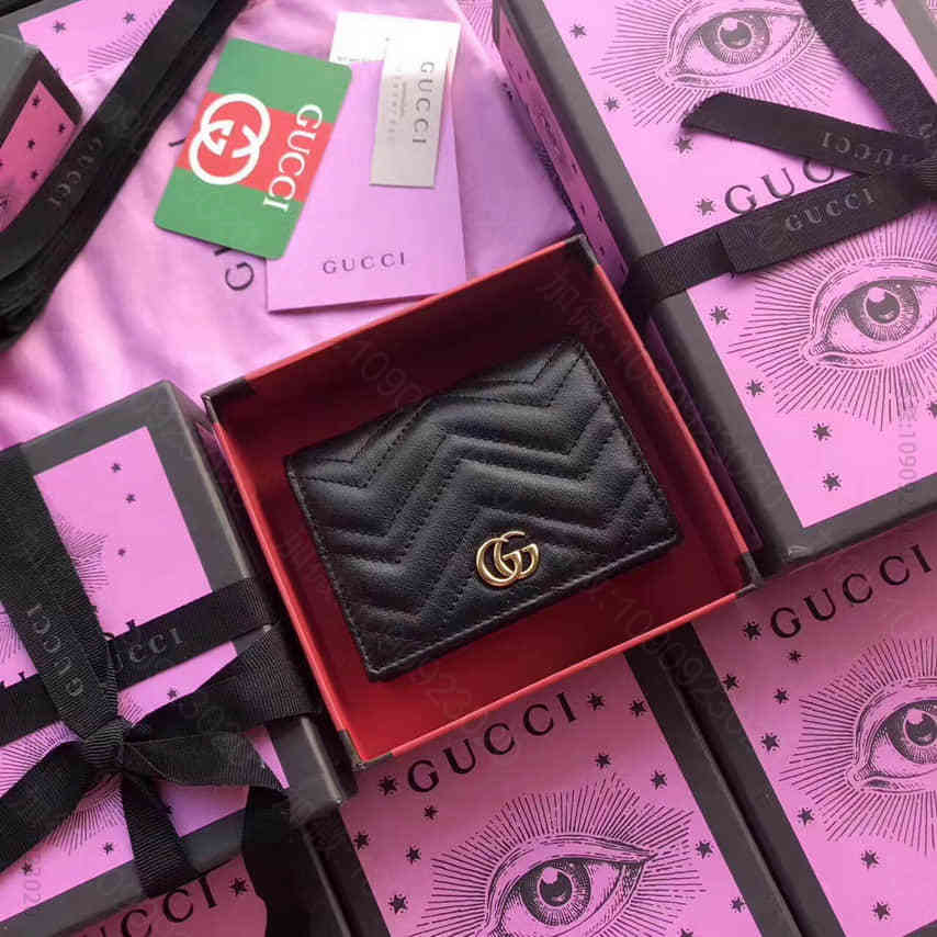 Gucci古驰 GG Marmont人形纹波浪纹牛皮卡包 443125黑色