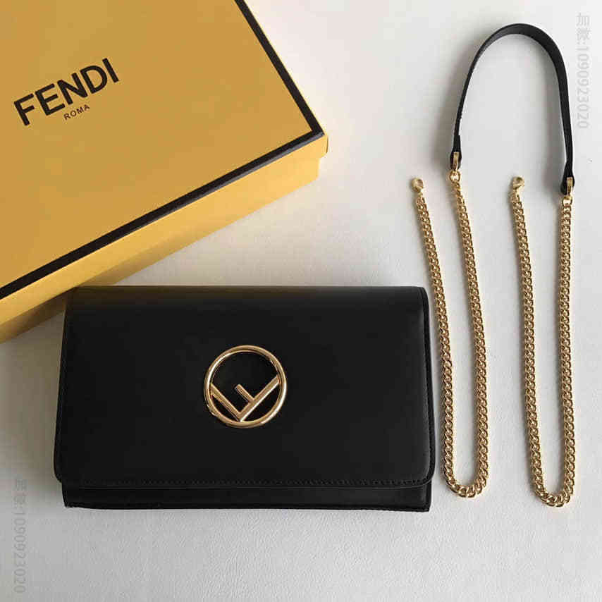 (芬迪)FENDI 004 F LOGO 翻盖迷你手袋 黑色