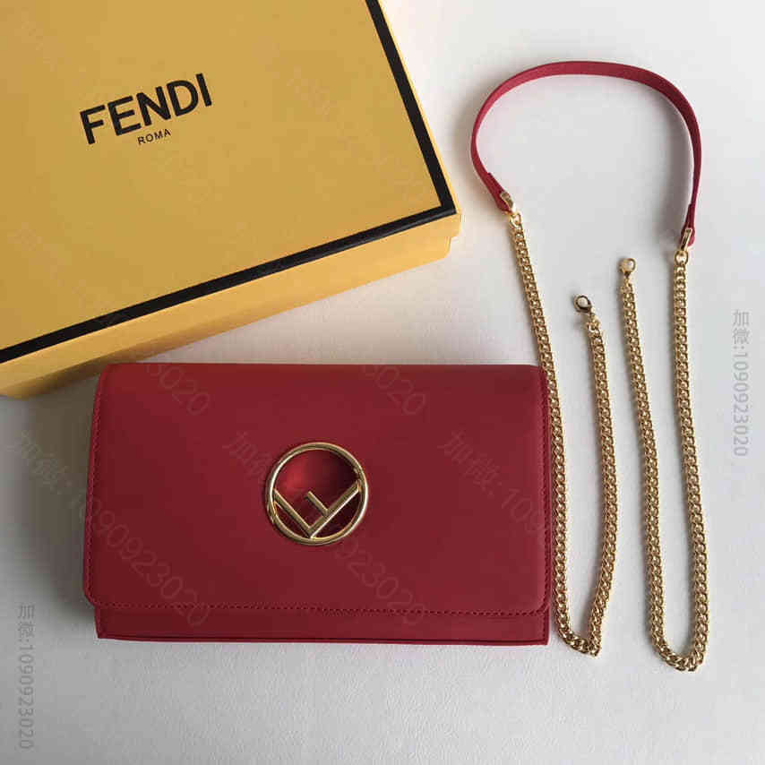 (芬迪)FENDI 004 F LOGO 翻盖迷你斜挎包 红色