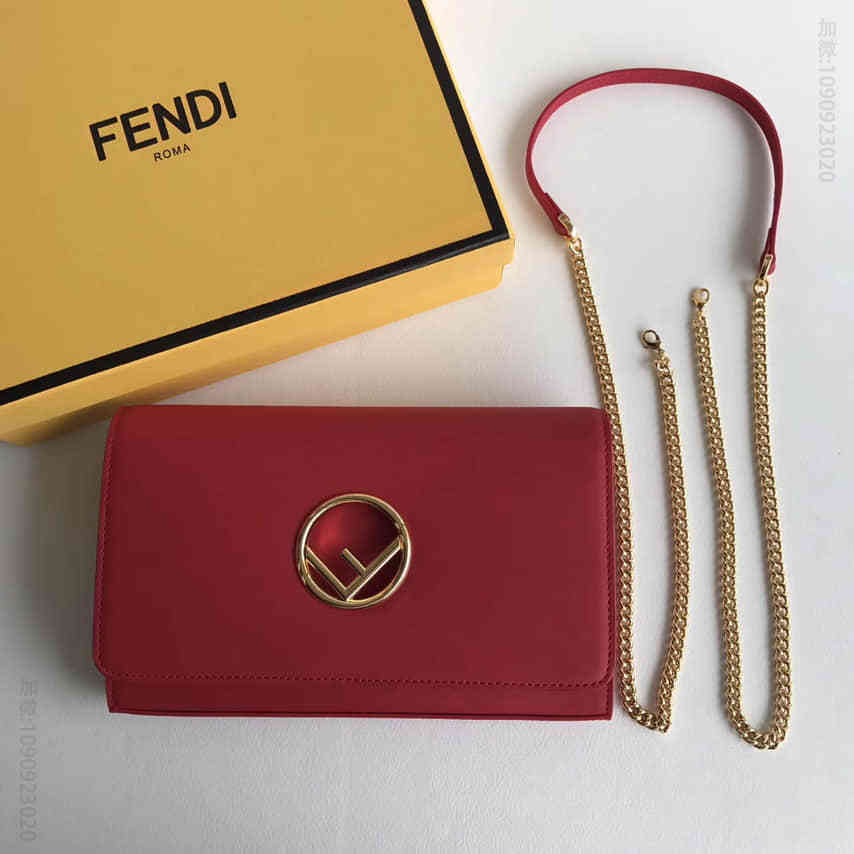 (芬迪)FENDI 004 F LOGO 翻盖迷你斜挎包 红色
