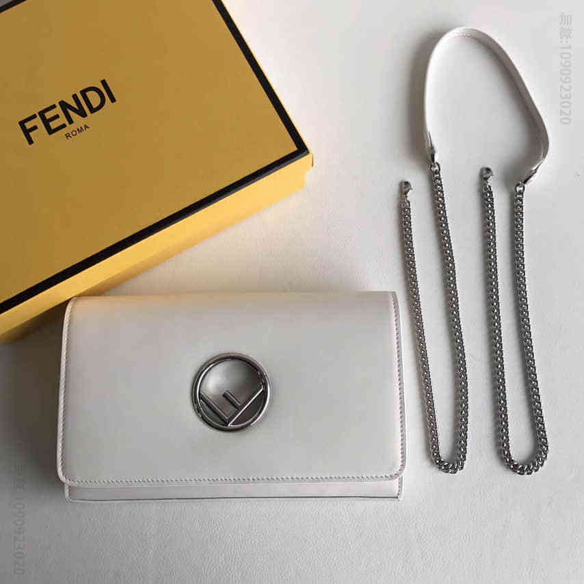 (芬迪)FENDI 004 F LOGO 翻盖迷你手袋 白色