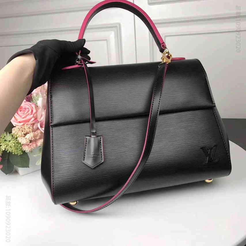 （路易威登）LV 黑色与玫红边 水波纹Epi Leather Cluny MM 中号手袋