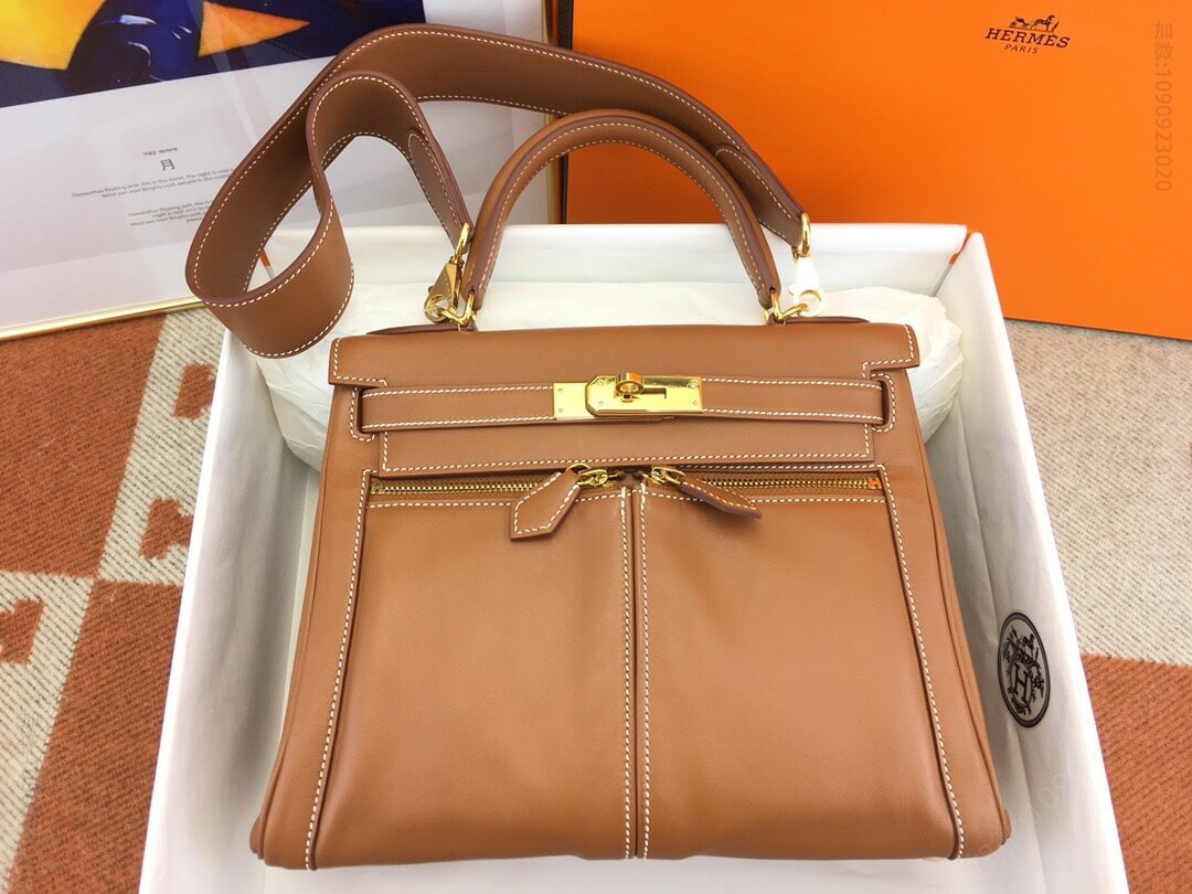 Hermes/爱马仕 kelly lakis 28cm swift 金棕 蜜蜡线手缝
