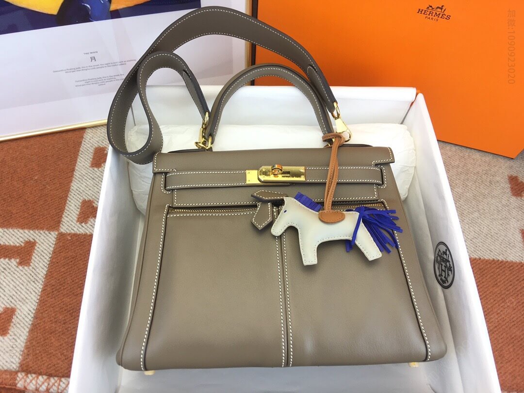 Hermes/爱马仕 kelly lakis 28cm swift 大象灰 蜜蜡线手缝
