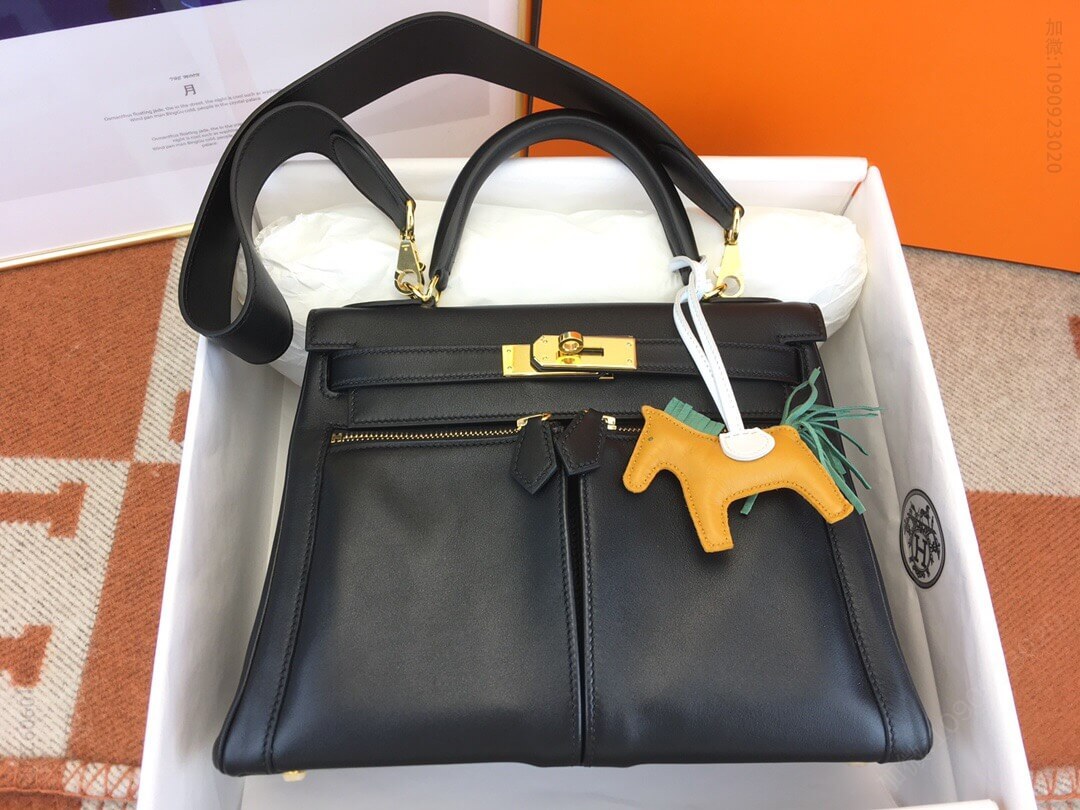 Hermes/爱马仕 kelly lakis 28cm swift 黑色 蜜蜡线手缝