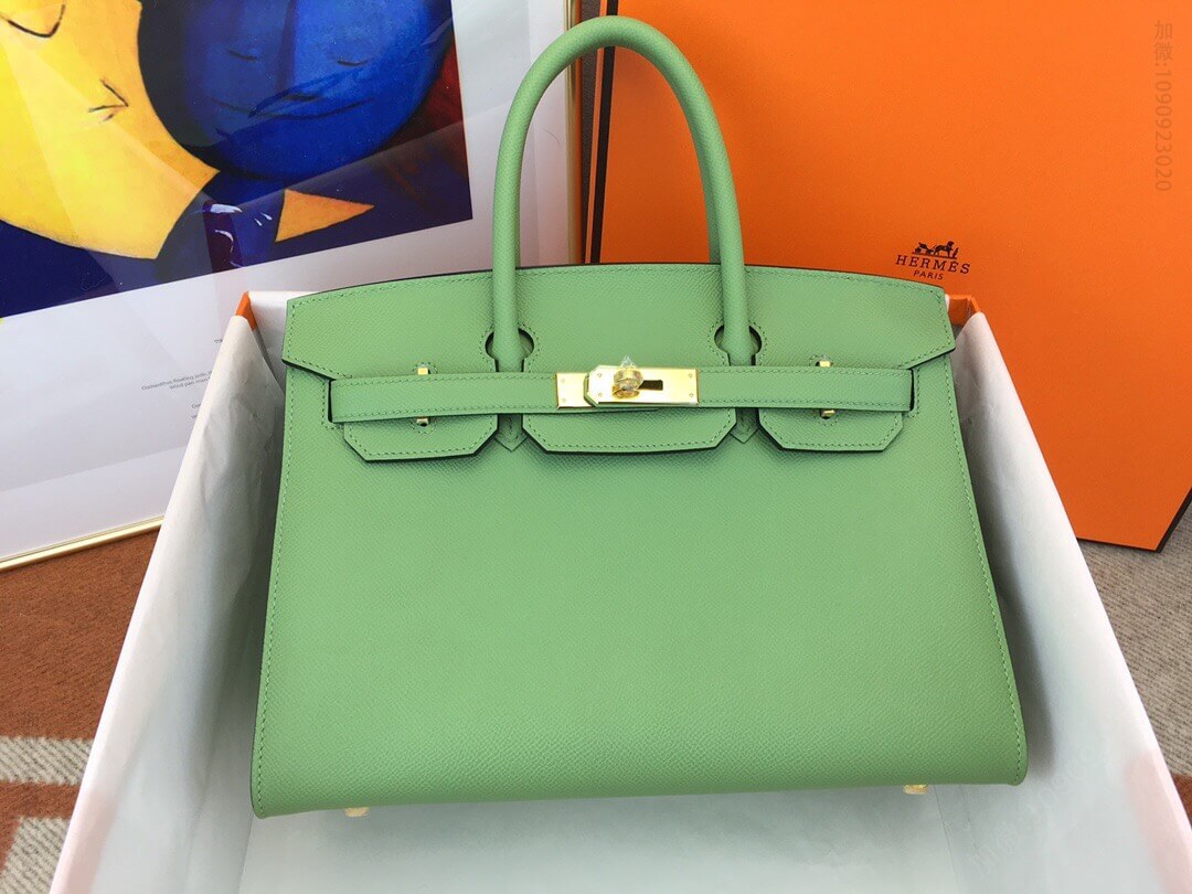 Hermes Birkin 30cm Epsom 外缝 御用进口手掌纹皮 3i vert Criquer 牛油果绿 金扣 蜜蜡线手缝