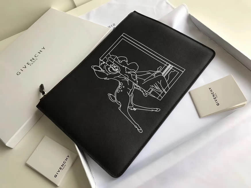 纪梵希(Givenchy) 定制原版牛皮 男女通用 素描小鹿斑比 大号手拿包