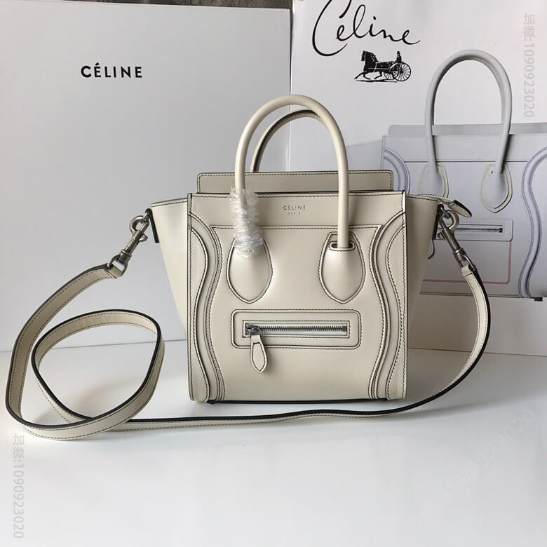 赛琳/Celine LUGGAGE新色笑脸包 手搓纹白色20CM
