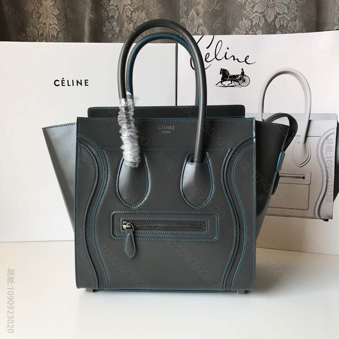 赛琳/Celine LUGGAGE新色笑脸包 手搓纹灰色26CM