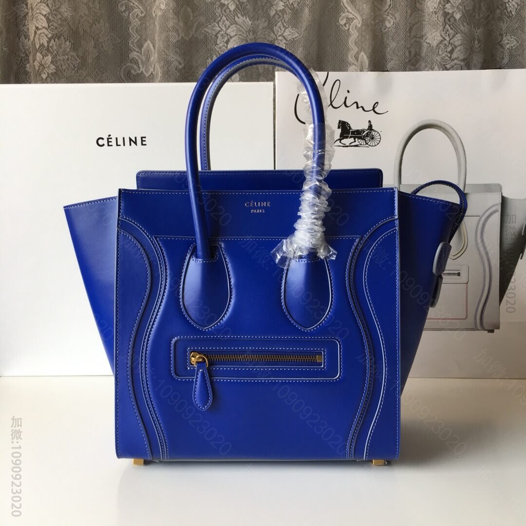 赛琳/Celine LUGGAGE新色笑脸包 手搓纹蓝色26CM