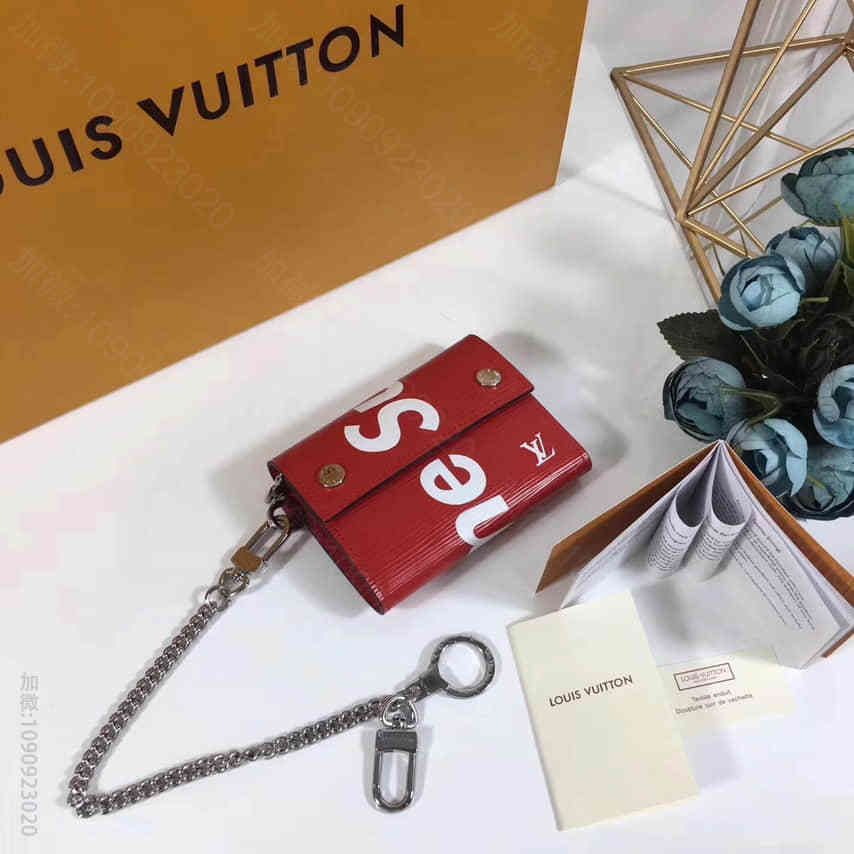 路易威登 LV supreme 限量款 联名 丝印红色水波纹挂饰钥匙钱夹包