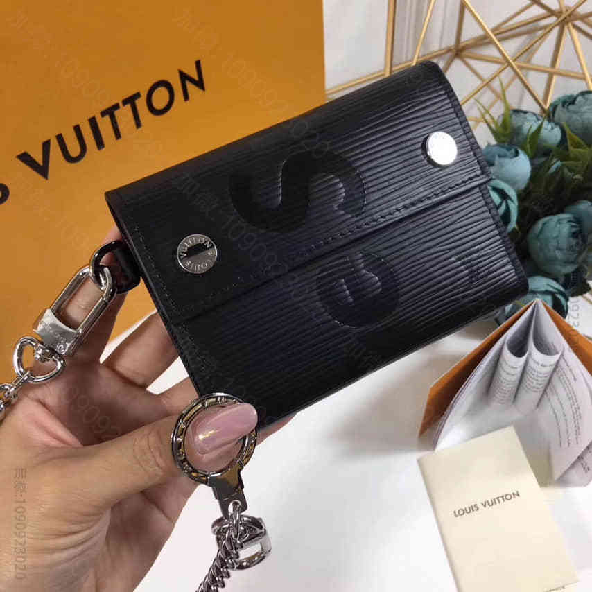 路易威登 LV supreme 限量款 联名 丝印黑色水波纹挂饰钥匙钱夹包