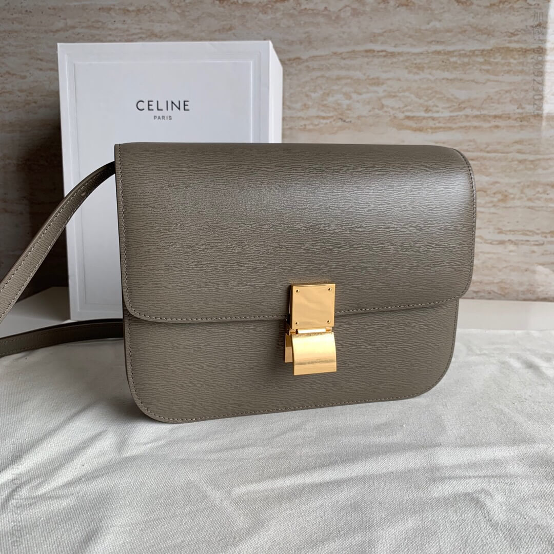 高仿赛琳女士单肩包 赛琳女士单肩包 Celine/赛琳 box24cm杏灰色水波纹 