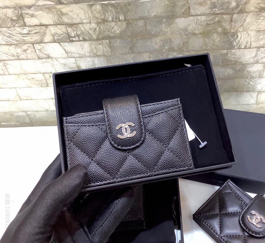 Chanel/香奈儿 新款荔枝纹牛皮多隔层风琴卡包 AP0342银