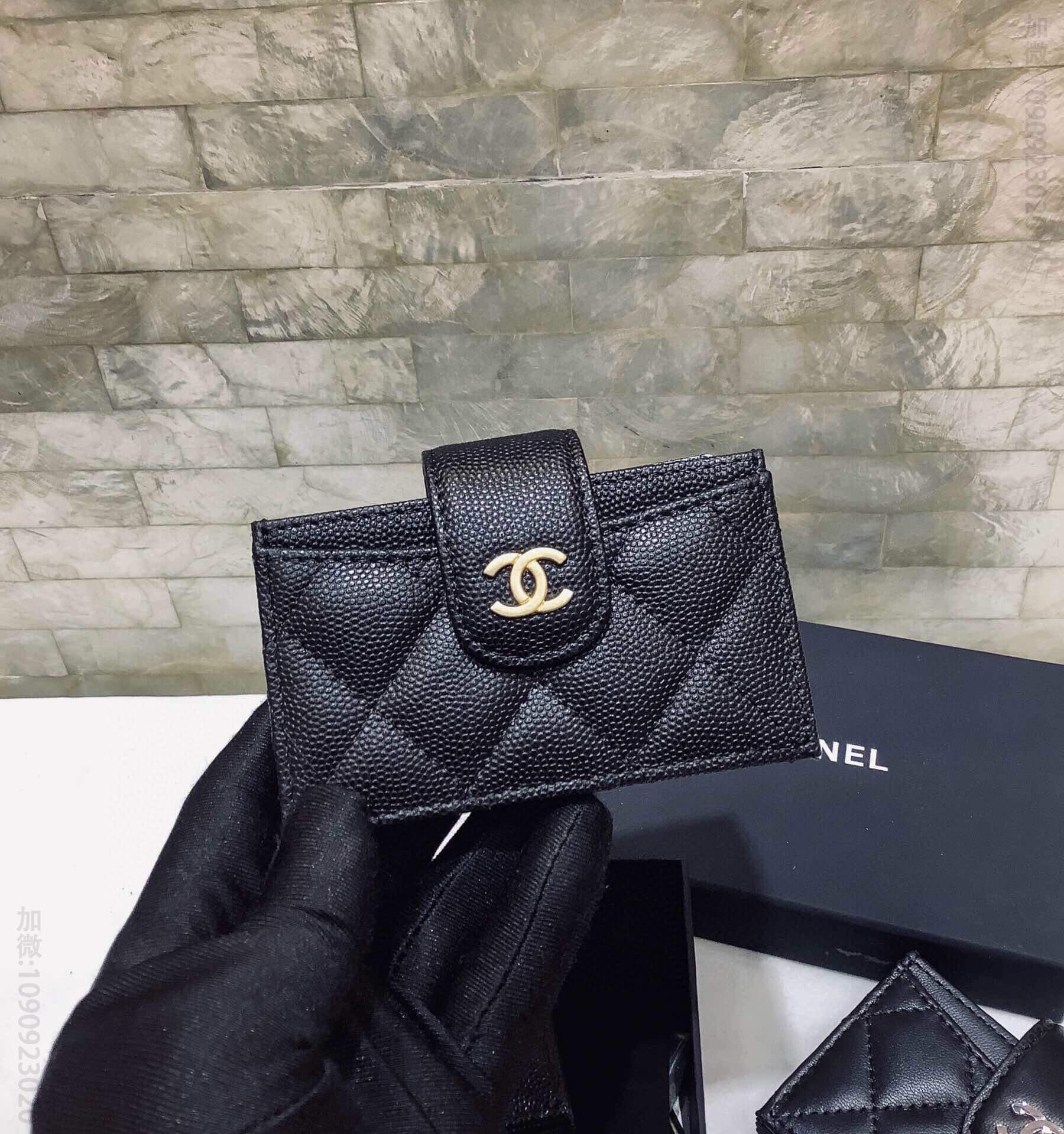 Chanel/香奈儿 新款荔枝纹牛皮多隔层风琴卡包 AP0342金