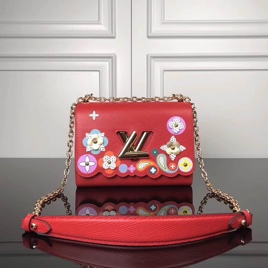 路易威登 LV M54859 色彩贴饰花卉图案 大红色水波纹Twist中号手袋