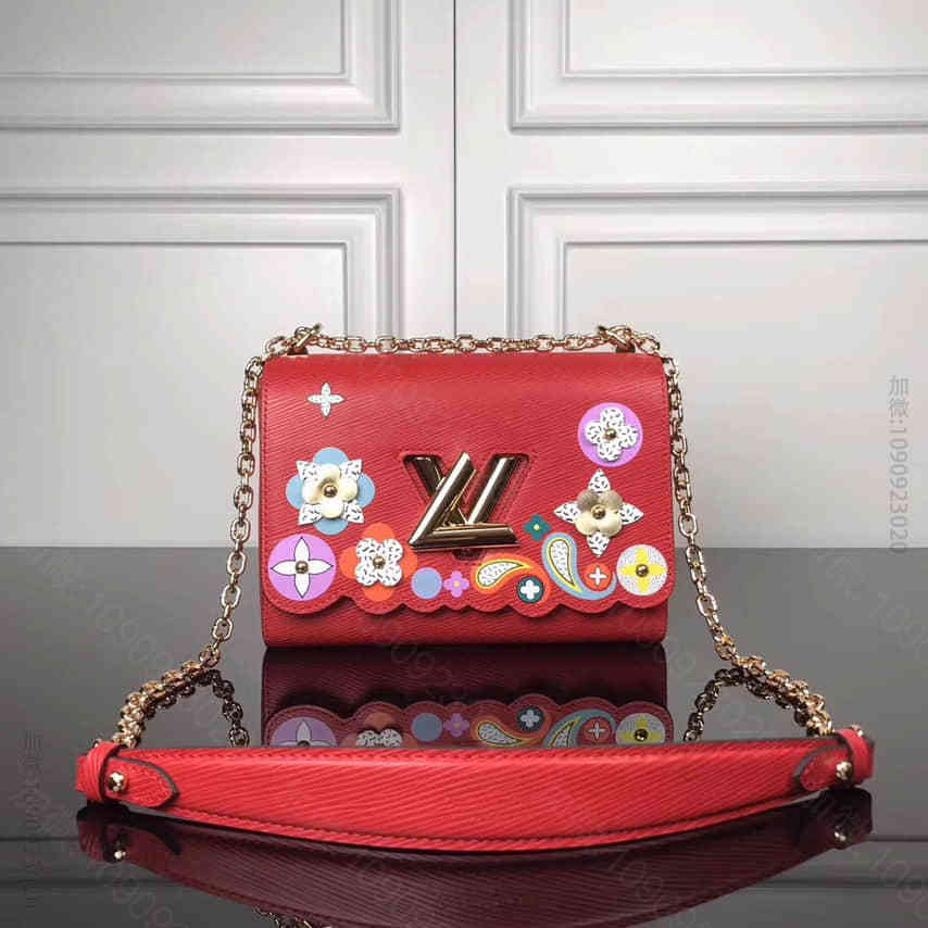 路易威登 LV M54859 色彩贴饰花卉图案 大红色水波纹Twist中号手...